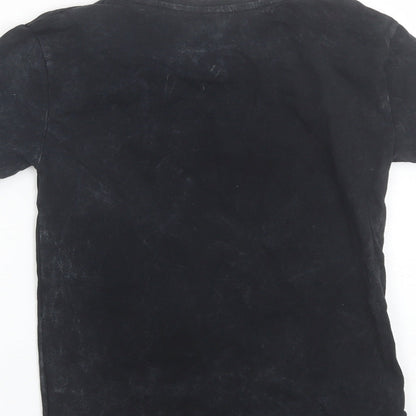 F&F Girls Black  Cotton Basic T-Shirt Size 6-7 Years Round Neck