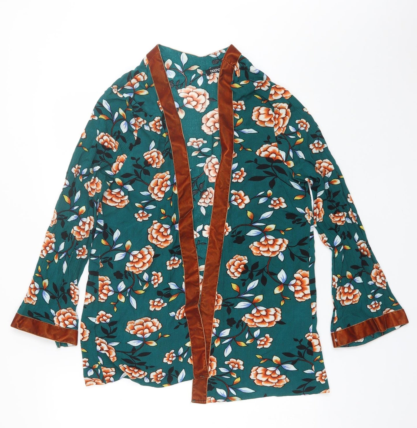 Boohoo Womens Green V-Neck Floral Viscose Shrug Jumper Size 8