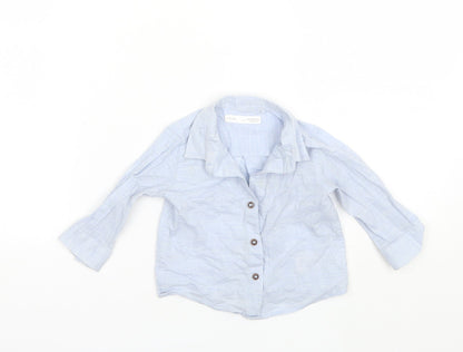 Additional front view of Next Baby Blue Cotton Basic Button-Up, size 6-9, Months Collared