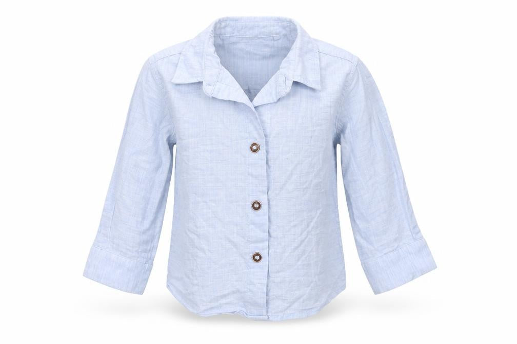 Front view of Next Baby Blue Cotton Basic Button-Up, size 6-9, Months Collared