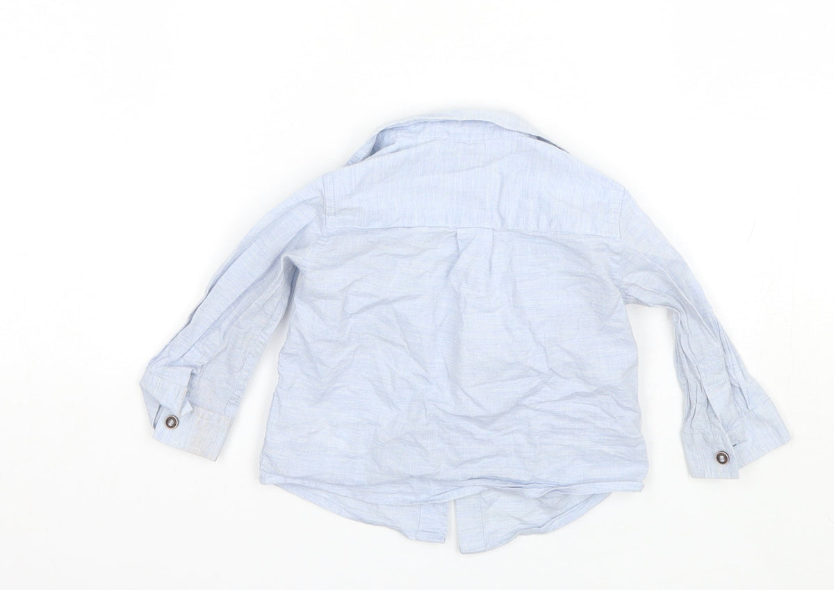 Back view of Next Baby Blue Cotton Basic Button-Up, size 6-9, Months Collared