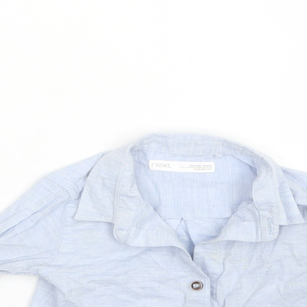 Close-up detail of Next Baby Blue Cotton Basic Button-Up, size 6-9, Months Collared