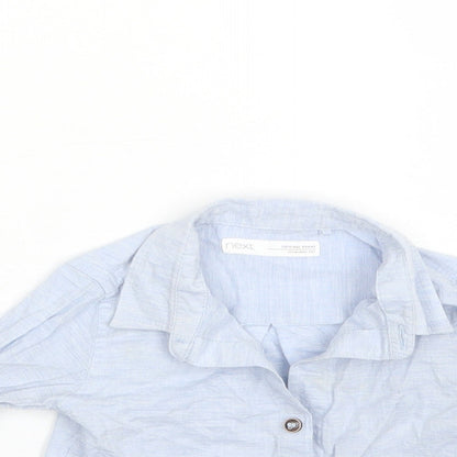 Close-up detail of Next Baby Blue Cotton Basic Button-Up, size 6-9, Months Collared