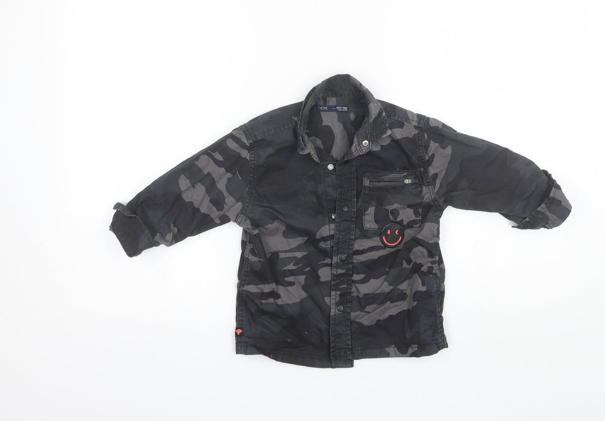 Additional front view of Next boys’ black camouflage cotton basic button-up, size 3, years collared