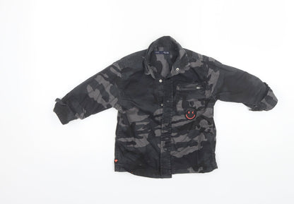 Additional front view of Next boys’ black camouflage cotton basic button-up, size 3, years collared