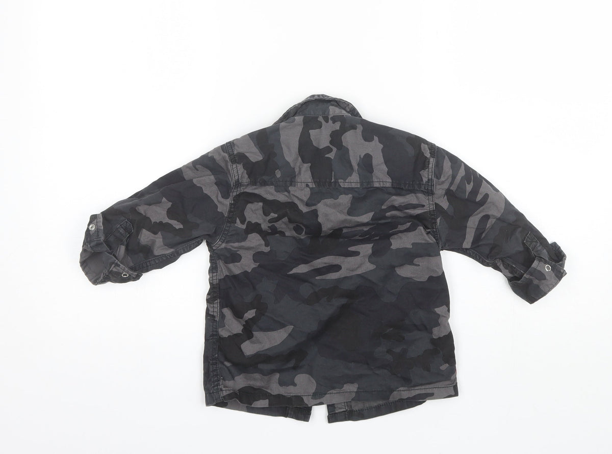 Back view of Next boys’ black camouflage cotton basic button-up, size 3, years collared