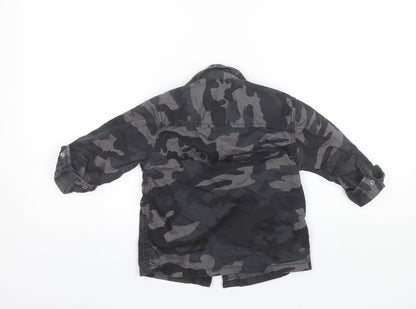 Back view of Next boys’ black camouflage cotton basic button-up, size 3, years collared