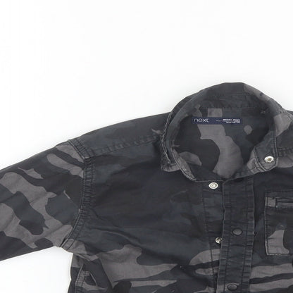 Close-up detail of Next boys’ black camouflage cotton basic button-up, size 3, years collared