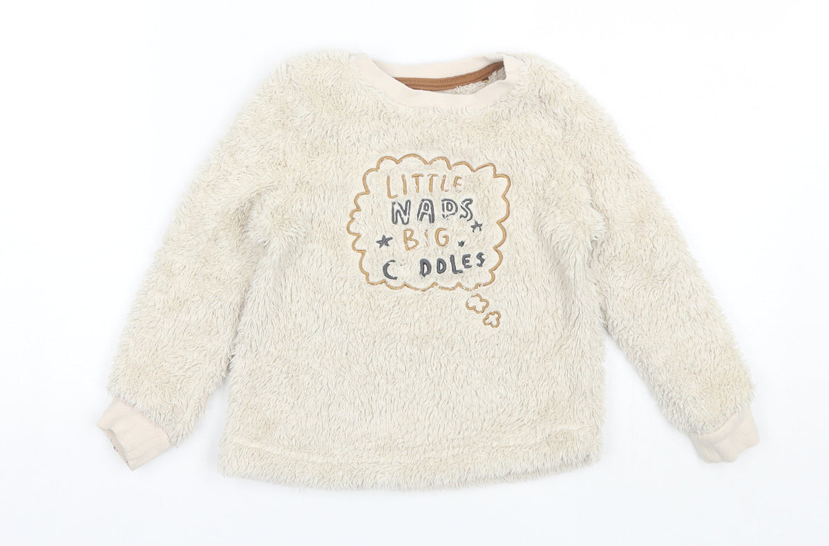 Additional front view of George boys’ beige round neck polyester jumper, size 3-4, years