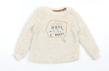 Additional front view of George boys’ beige round neck polyester jumper, size 3-4, years