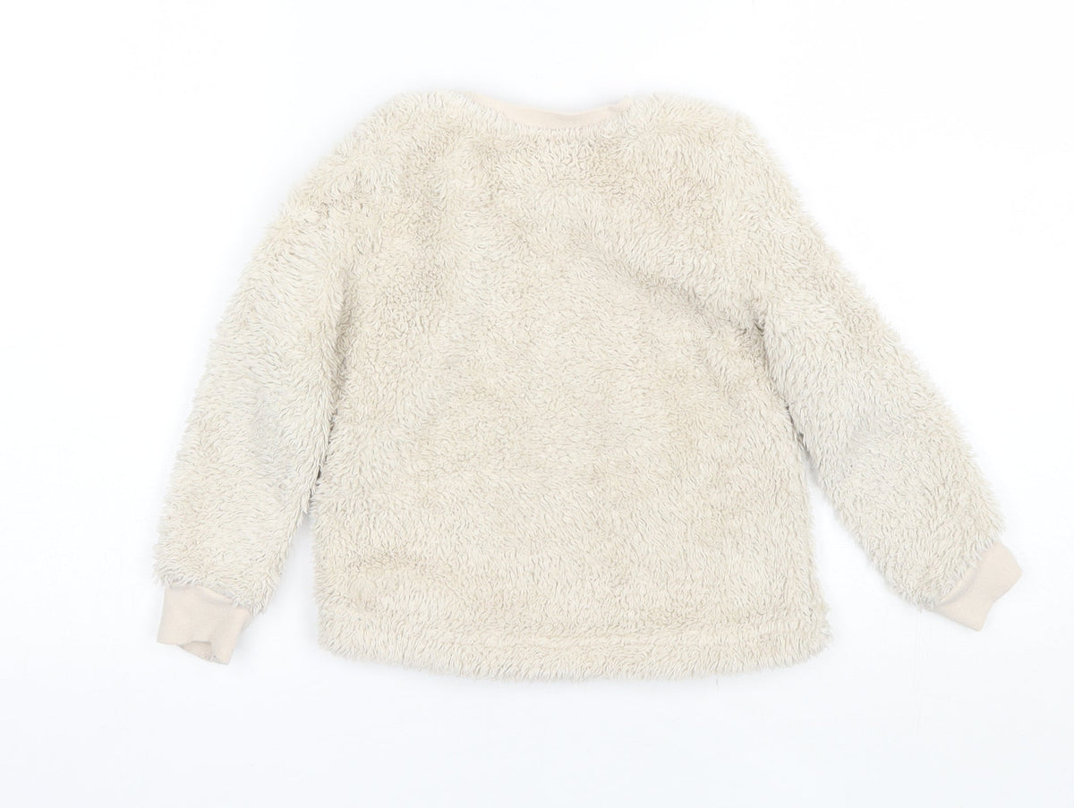 Back view of George boys’ beige round neck polyester jumper, size 3-4, years