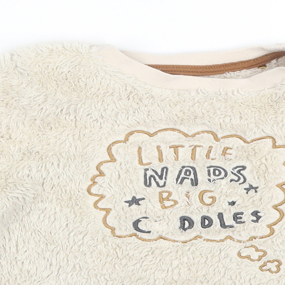 Close-up detail of George boys’ beige round neck polyester jumper, size 3-4, years