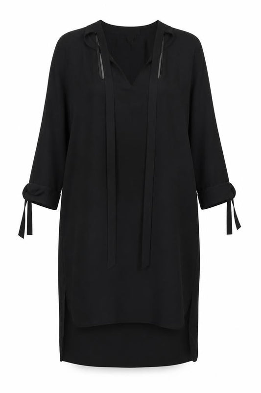 Front view of Atmosphere women’s black viscose shift, size UK 10, v-neck