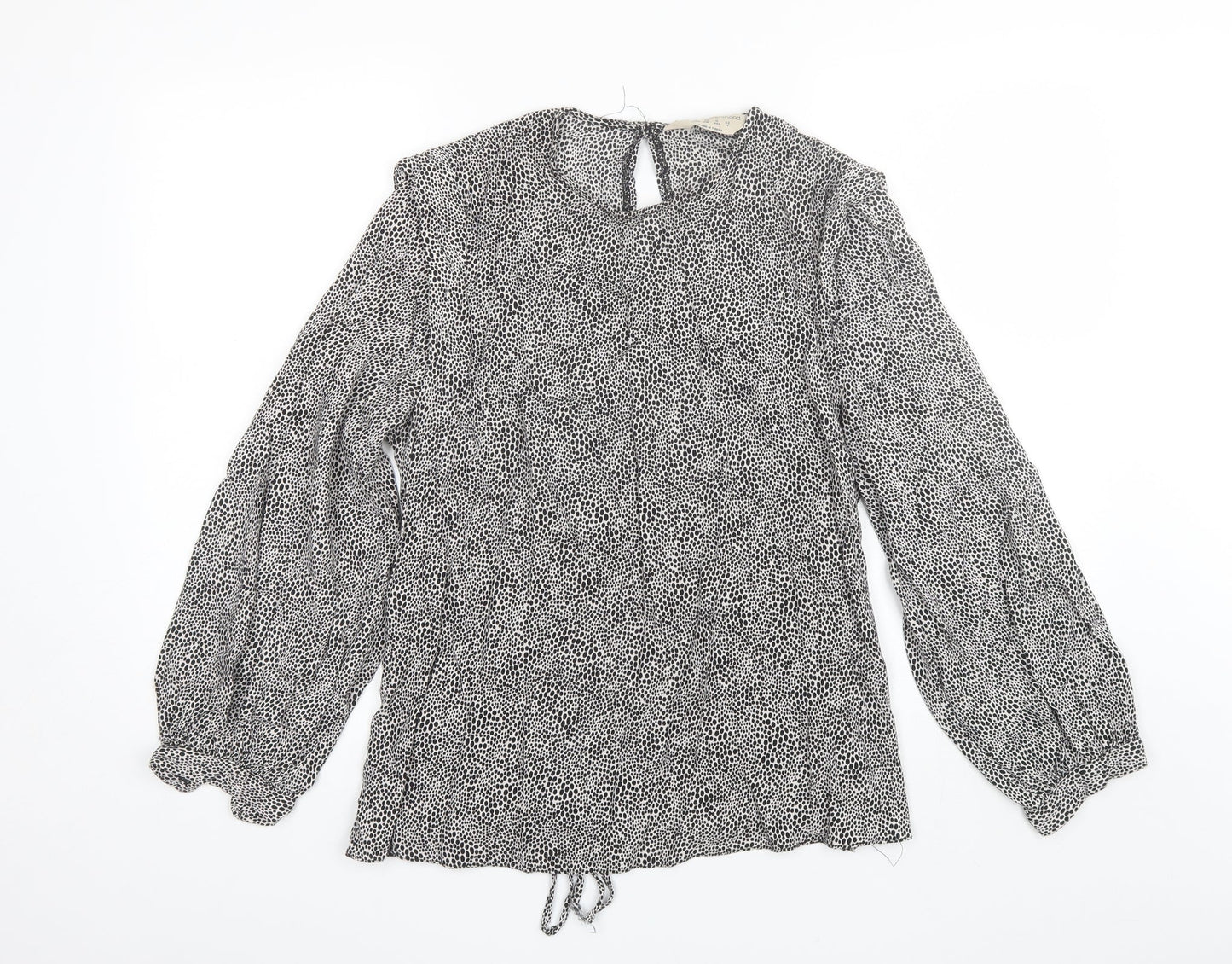 Primark Womens Black Animal Print Viscose Basic Blouse Size 10 Round Neck