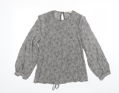 Primark Womens Black Animal Print Viscose Basic Blouse Size 10 Round Neck