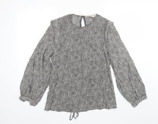 Primark Womens Black Animal Print Viscose Basic Blouse Size 10 Round Neck