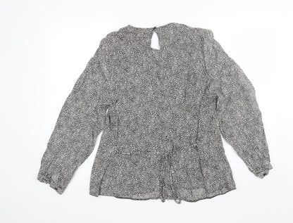 Primark Womens Black Animal Print Viscose Basic Blouse Size 10 Round Neck