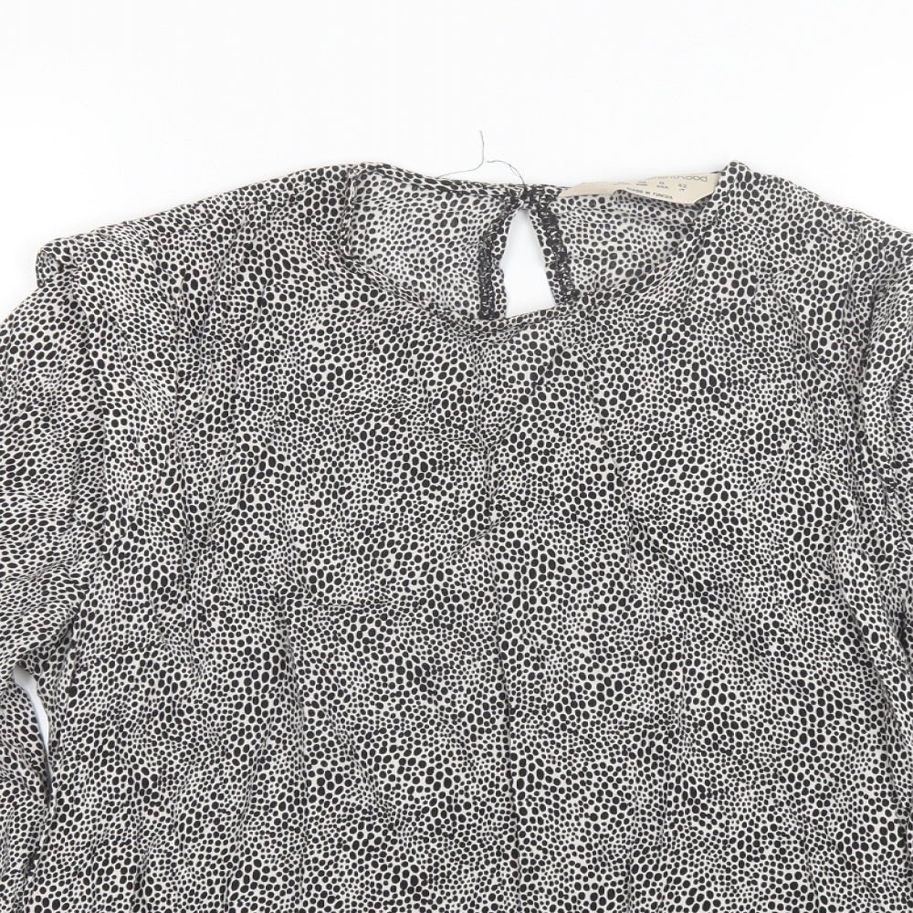 Primark Womens Black Animal Print Viscose Basic Blouse Size 10 Round Neck