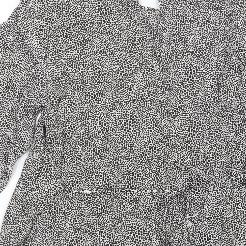 Primark Womens Black Animal Print Viscose Basic Blouse Size 10 Round Neck