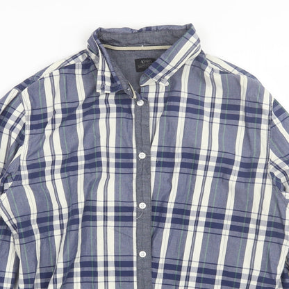 ACW85 Mens Blue Plaid Cotton  Button-Up Size L Collared