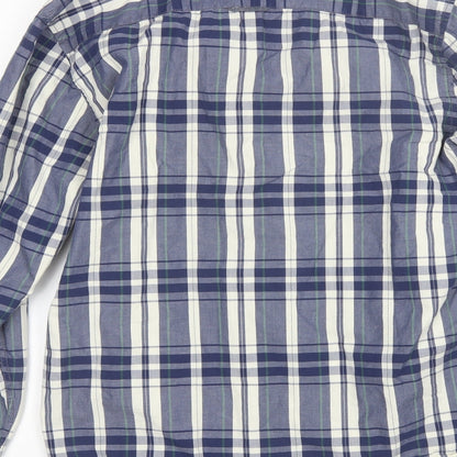 ACW85 Mens Blue Plaid Cotton  Button-Up Size L Collared