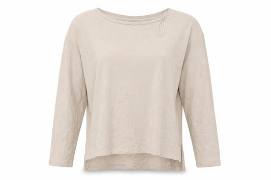 Front view of Peacocks women’s beige crew neck polyester jumper, size UK 12
