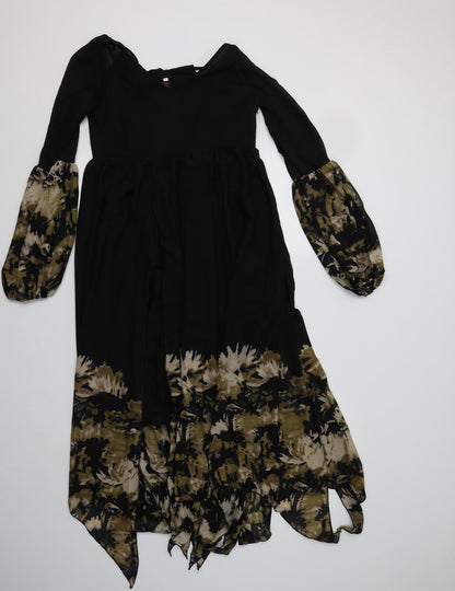 Wangazu Womens Black Animal Print Polyester Fit & Flare  Size S  V-Neck