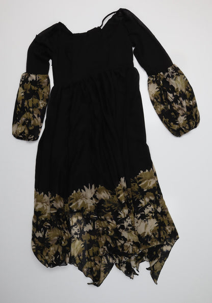 Wangazu Womens Black Animal Print Polyester Fit & Flare  Size S  V-Neck