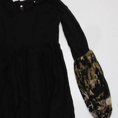 Wangazu Womens Black Animal Print Polyester Fit & Flare  Size S  V-Neck