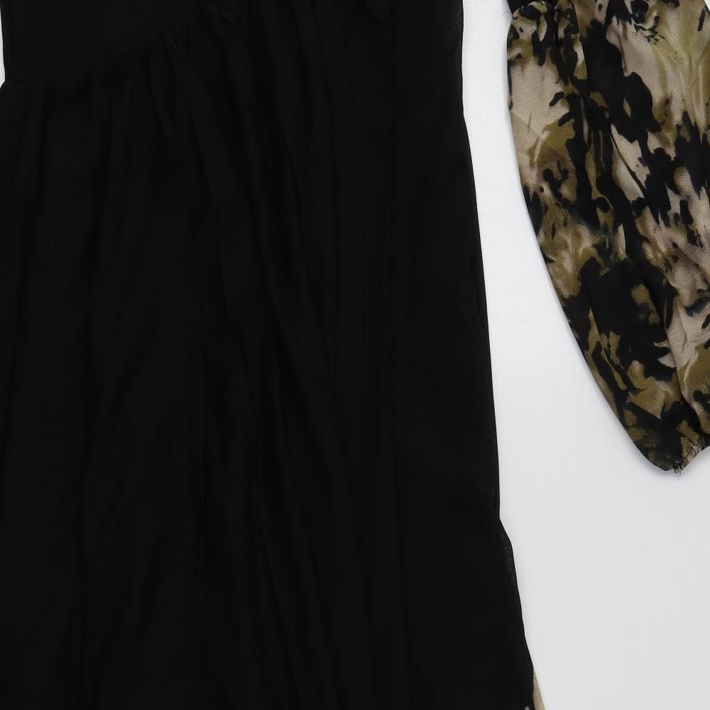 Wangazu Womens Black Animal Print Polyester Fit & Flare  Size S  V-Neck