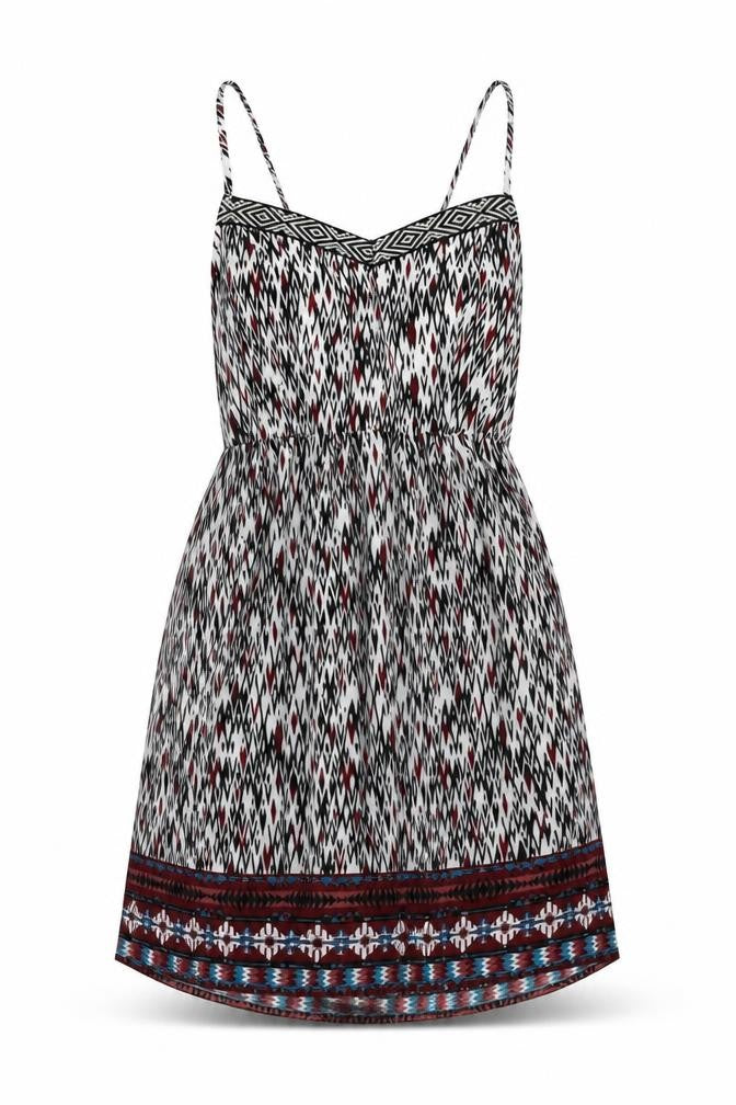 Front view of Three Pink Hearts women’s multicoloured geometric polyester fit & flare, size L, v-neck