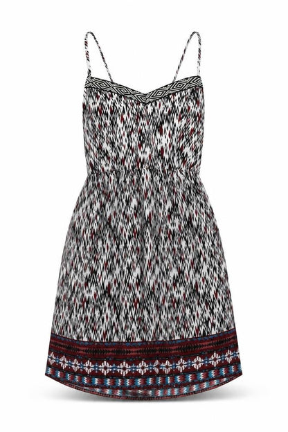 Front view of Three Pink Hearts women’s multicoloured geometric polyester fit & flare, size L, v-neck