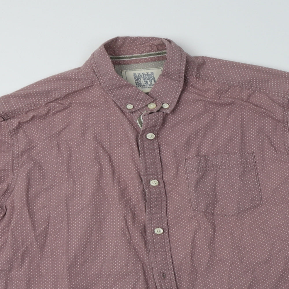 George Mens Pink Polka Dot Cotton  Button-Up Size L Collared