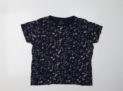 Primark Womens Blue Geometric Cotton Basic T-Shirt Size XL Crew Neck