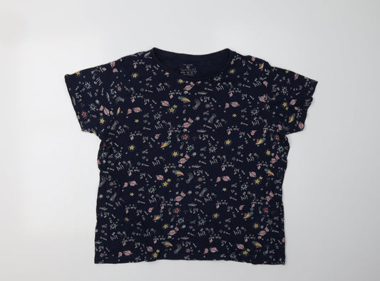 Primark Womens Blue Geometric Cotton Basic T-Shirt Size XL Crew Neck