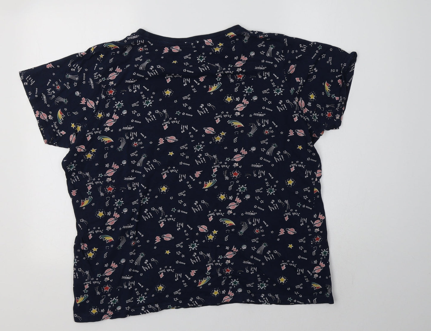 Primark Womens Blue Geometric Cotton Basic T-Shirt Size XL Crew Neck