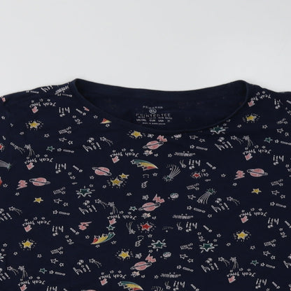 Primark Womens Blue Geometric Cotton Basic T-Shirt Size XL Crew Neck