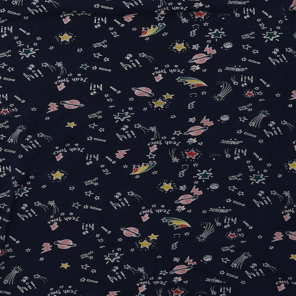 Primark Womens Blue Geometric Cotton Basic T-Shirt Size XL Crew Neck