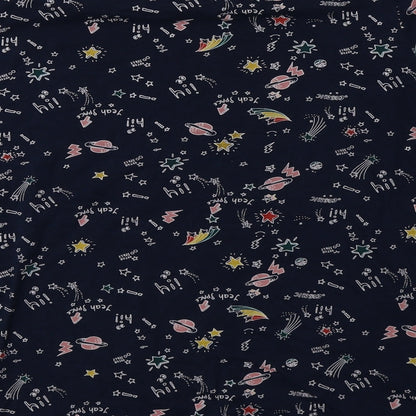 Primark Womens Blue Geometric Cotton Basic T-Shirt Size XL Crew Neck