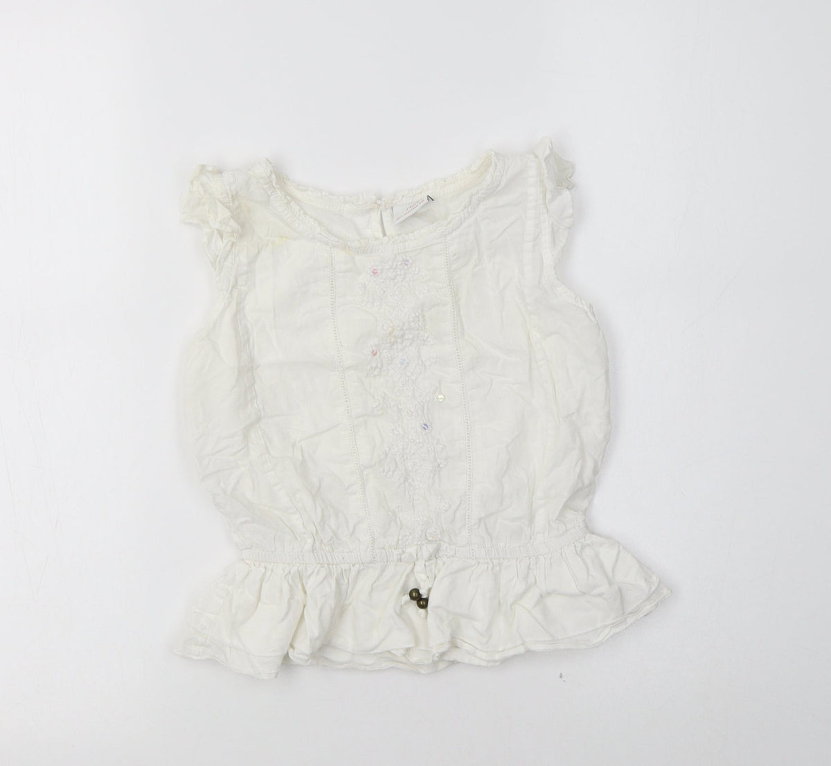 Additional front view of Next girls’ white cotton basic blouse, size 6, years crew neck