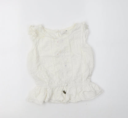 Additional front view of Next girls’ white cotton basic blouse, size 6, years crew neck