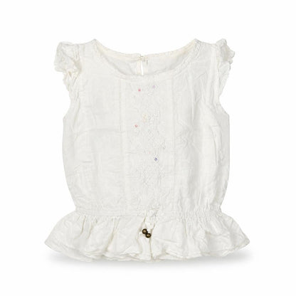 Front view of Next girls’ white cotton basic blouse, size 6, years crew neck