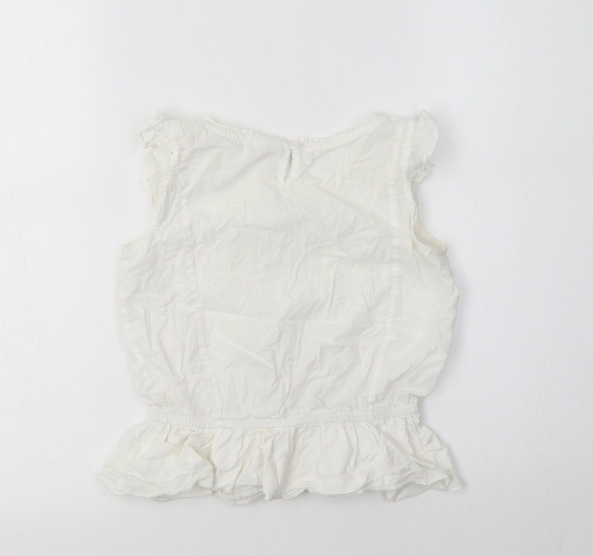 Back view of Next girls’ white cotton basic blouse, size 6, years crew neck