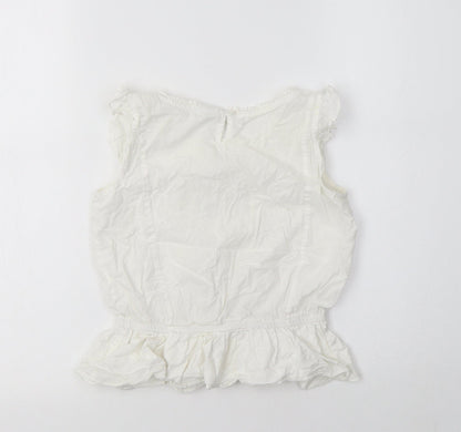 Back view of Next girls’ white cotton basic blouse, size 6, years crew neck