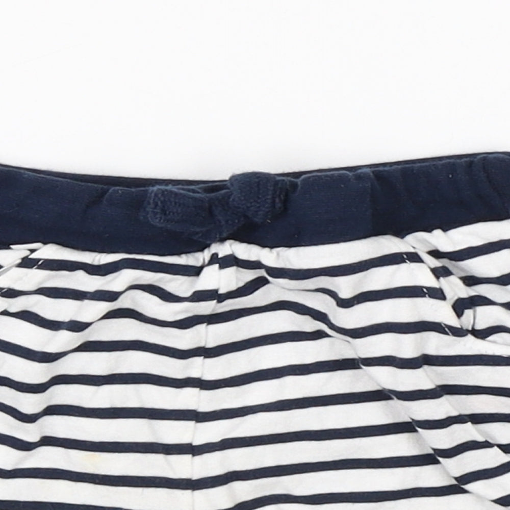 F&F Boys White Striped Cotton Sweatpants Trousers Size 9-12 Months