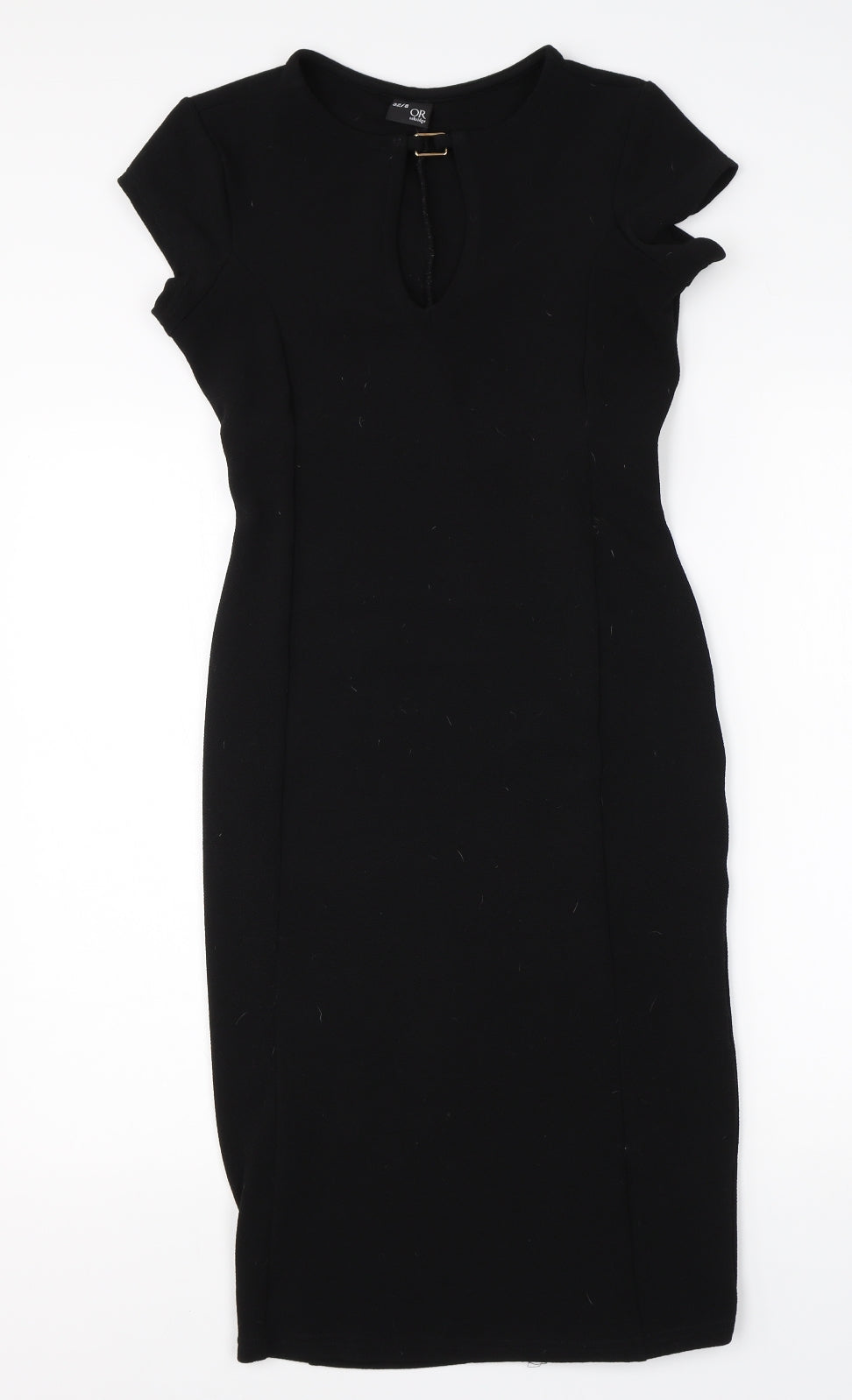 Additional front view of Oakridge women’s black polyester a-line, size UK 8, round neck