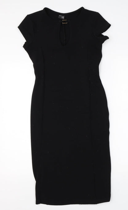 Additional front view of Oakridge women’s black polyester a-line, size UK 8, round neck