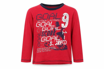 Front view of Preworn boys’ red cotton basic t-shirt, size 8-9, years round neck
