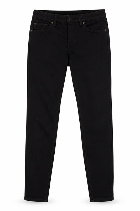 Front view of New Look women’s black cotton jegging jeans, size UK 4, 24-inch leg regular