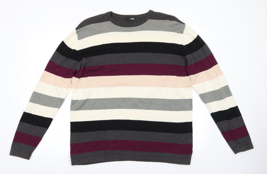 Peter Werth Mens Multicoloured Round Neck Striped Cotton Pullover Jumper